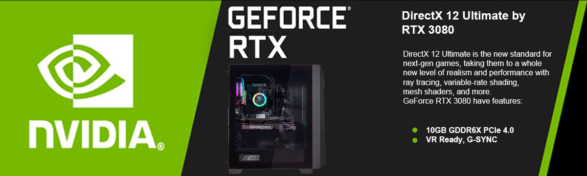 NVIDIA GeForce RTX 3080, 10GB GDDR6X PCIe 4.0, DirectX 12, VR Ready, G-SYNC
