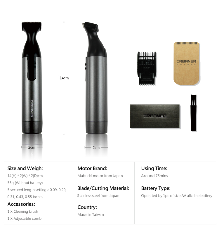 "beard mustache trimmer man men body hair chest underarms compact cordless portable battery safe