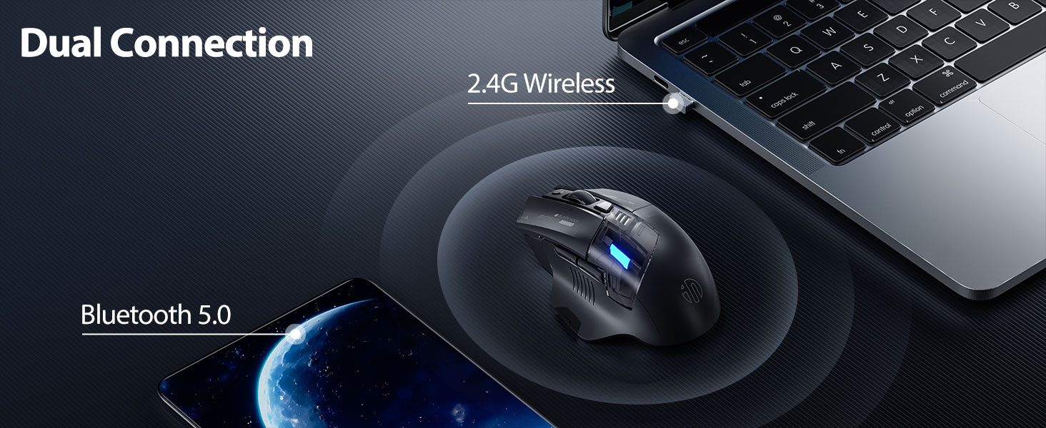 Wireless Mouse for Laptop, 2.4G/Bluetooth 5.0 Wireless Mouse, Gaming Mouse, RGB Lighting, 2400 DPI,