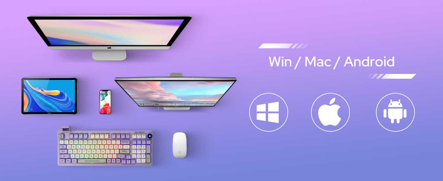 EPOMAKER RT100 97 Keys Gasket BT5.0/2.4G/USB-C Mechanical Keyboard with Customizable Display Screen, Knob, Hot Swappable Socket, 5000mAh Battery for Win/Mac(RT100 Purple, Shadow Black Switch) 3 RT100 gaming keyboard