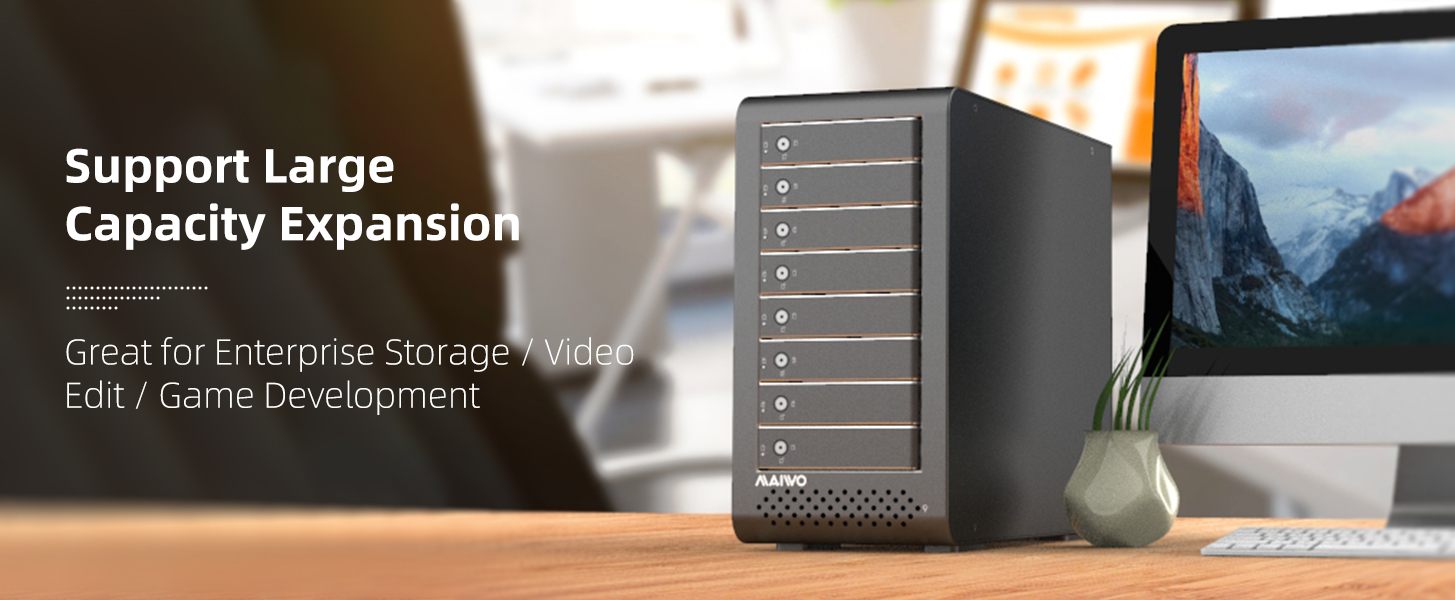 8 Bay Thunderbolt 3 Raid Enclosure for 2.5" 3.5" SATA SAS Hard Drive with Dual Thunderbolt 3 Ports