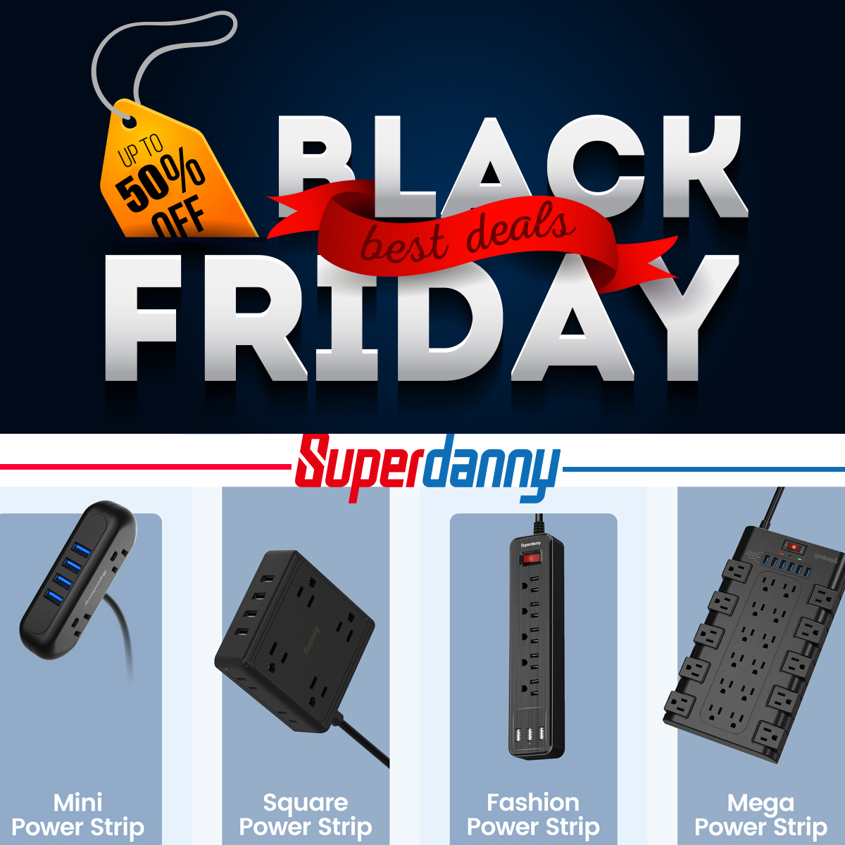 SUPERDANNY Power Strip Surge Protector Power Strip with USB Ports 6 Outlet & 4 USB Flat Plug 4Ft Extension Cord Wall Mount Outlet Extender for iPhone 15 Black 2 image for this item