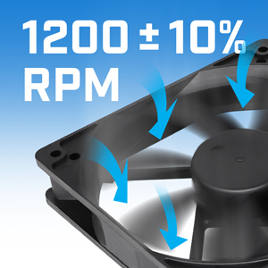 High Speed (1200 RPM), High Air Flow, High Wind Pressure, Low Noise Level, Sleeve Bearing