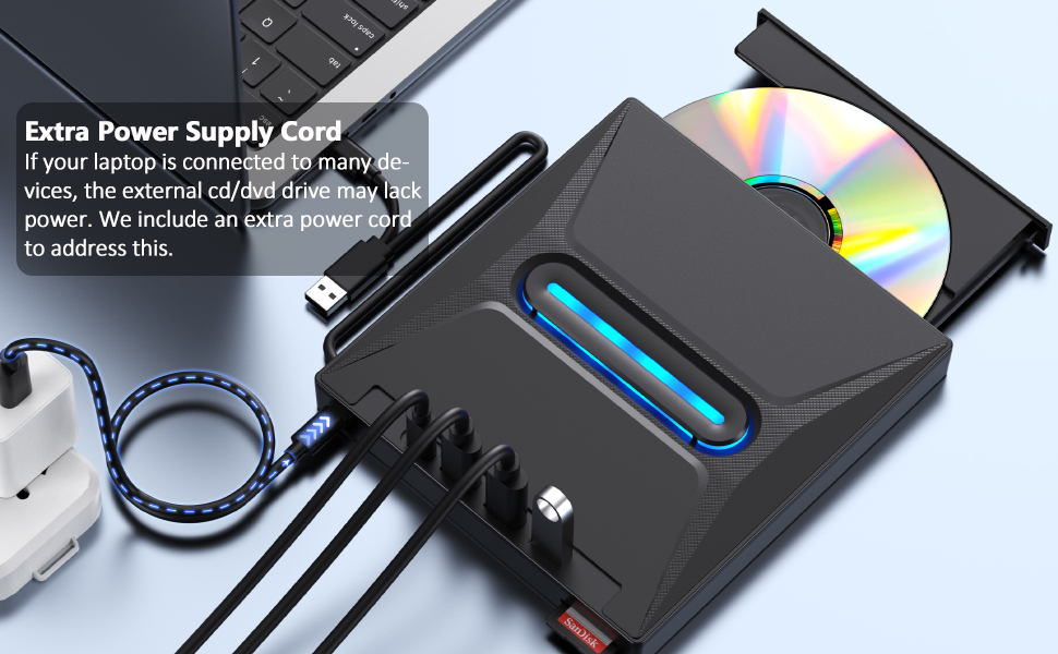 External CD/DVD Drive for Laptop & PC, DVD/CD Burner, Plug & Play, USB 3.0 & Type-C High Speed CD/DV