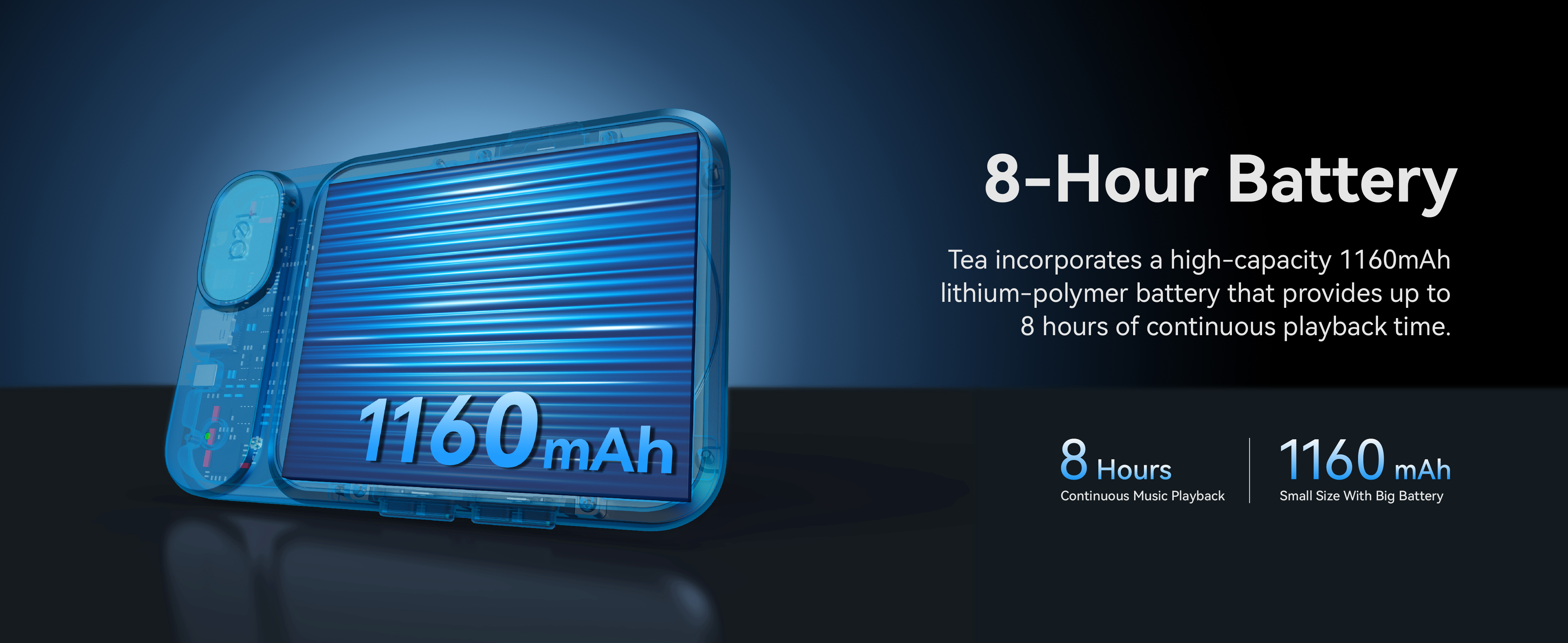 Built-in 1160mAh battery support 8-Hours play