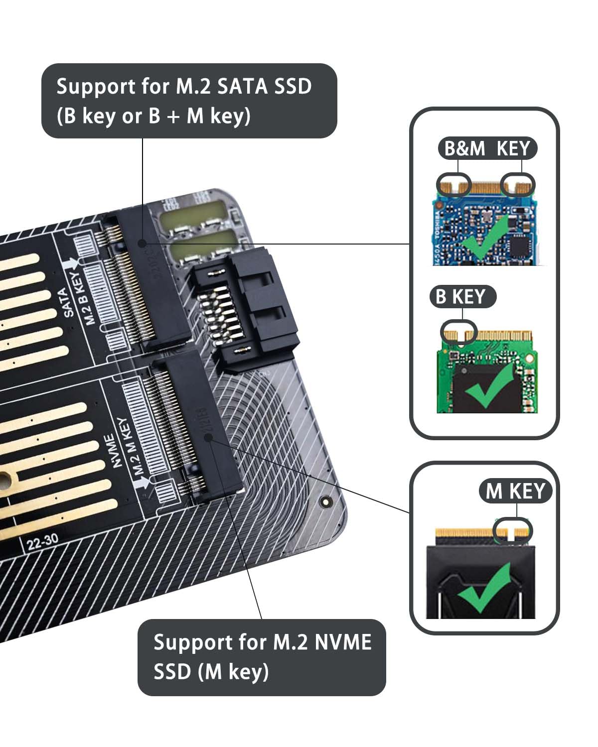 Supports one M.2PCIe (NVMe or AHCI) SSD and one M.2 SATA 6Gbps SSD simultaneously Supports PCIE M.2