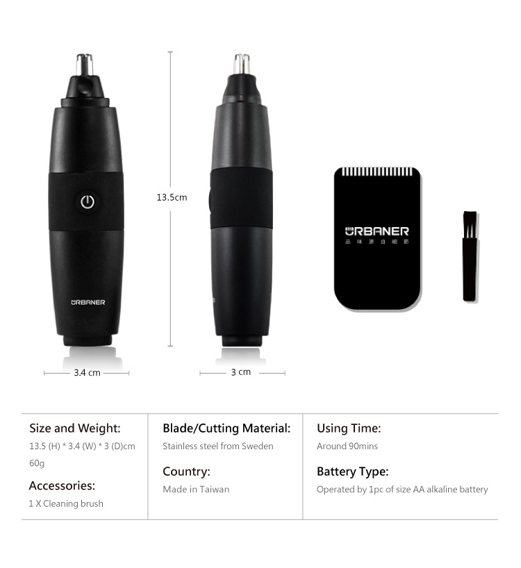 "nose hair ears trimmer man men electric battery cordless rotary waterproof washable shaver personal