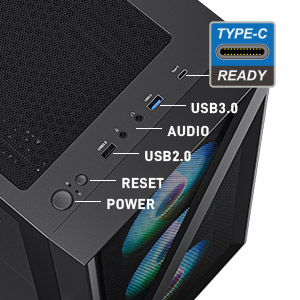 Vetroo M05 Black Compact Computer Case Micro ATX Mini ITX Type-C Ready Lucency 4mm Tempered Glass Mesh Panel Pre-Installed Rear 120mm Addressable RGB Fan 240mm Radiator Support 1 PC CASE