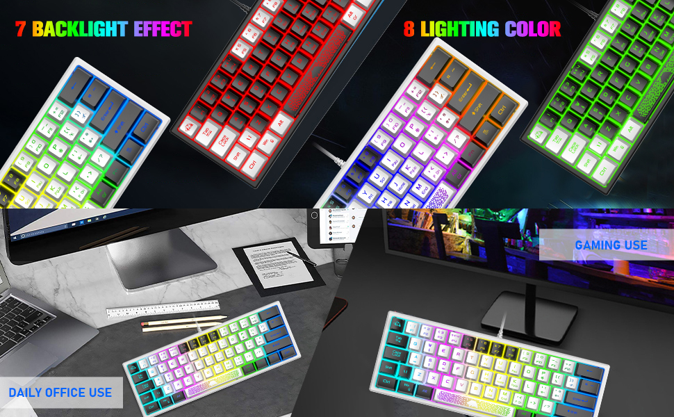 Zhhcyyds K61 60% Gaming Keyboard Mini Portable with Rainbow RGB Backlit Compact Ergonomic 62Key Layout Anti-ghosting Mechanical Waterproof Wired for PC Mac Windows Gamer Laptop Typists White / Black 4 image for this item