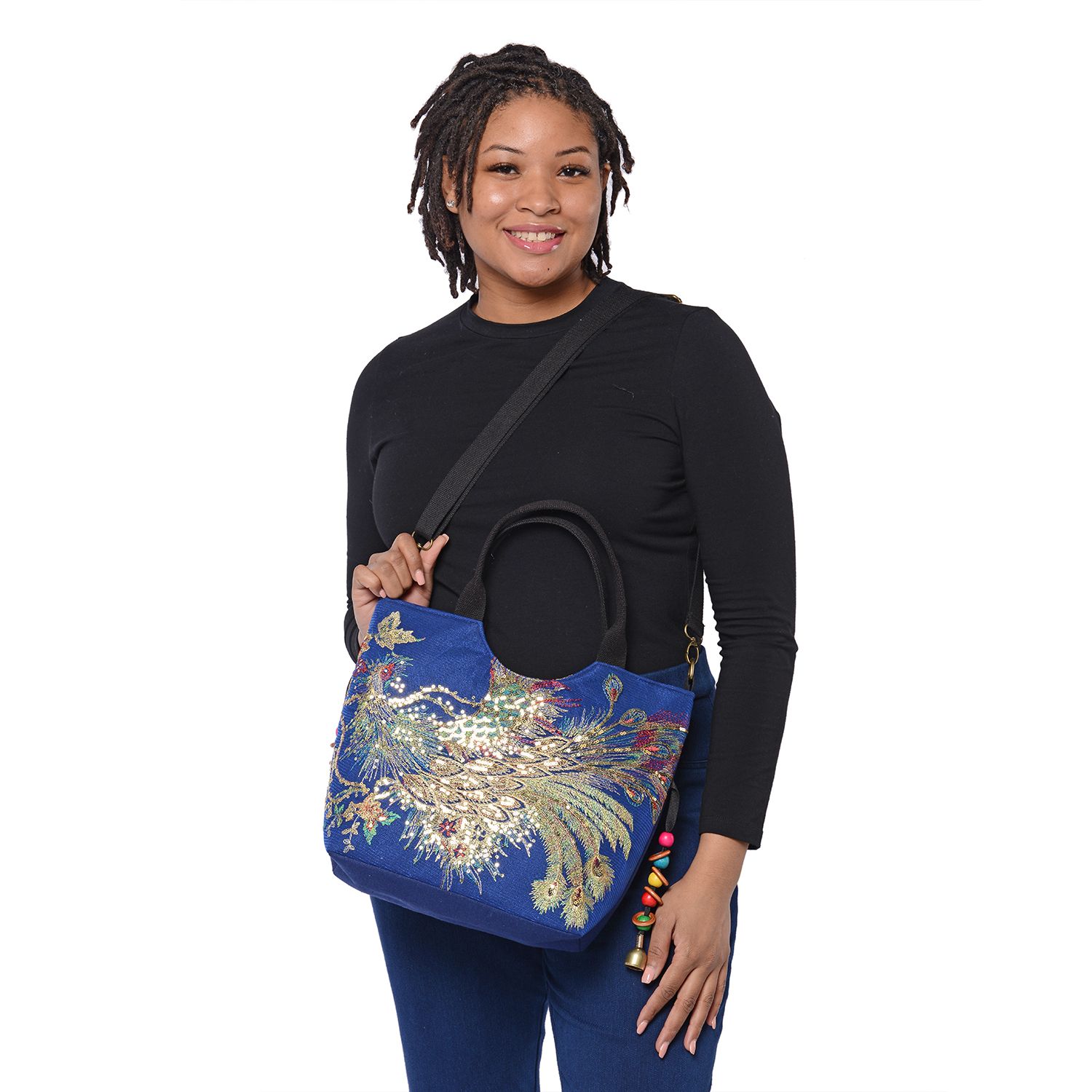 Value Buy Blue Embroidered Phoenix Pattern Tote Bag