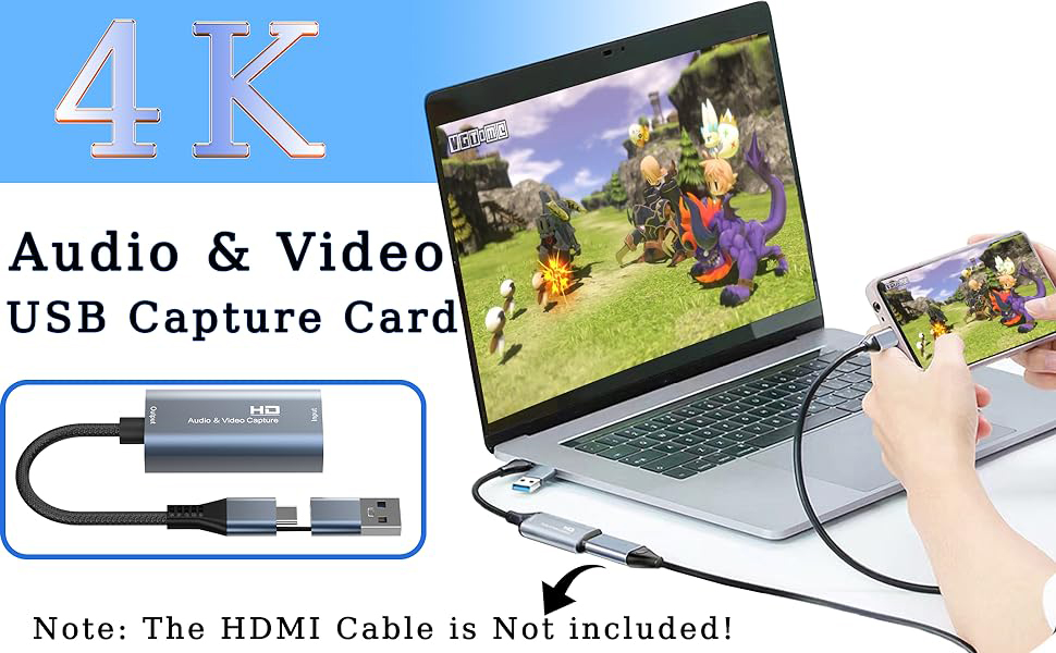 USB Video Capture Card, 4K 60HZ Audio Video HDMI Capture Card,HDMI to USB 3.0 / USB C 1080P 60HZ Capture Card, Capture Card for Streaming/Nintendo Switch/PS3/PS4/YouTube/Xbox/Camera/PC/OBS 1 1