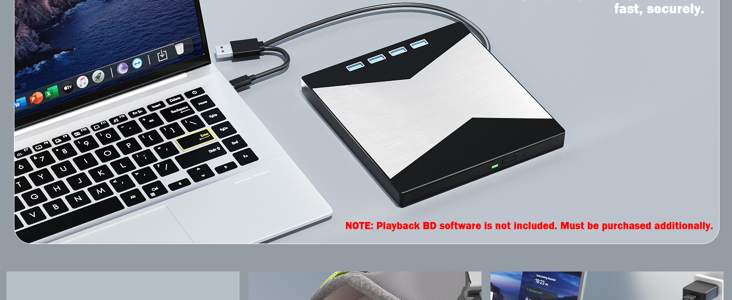 7 in 1 External Blu Ray Drives, Portable Blu Ray Burner USB 3.0 Type-C UHD BD Player with SD/TF Port