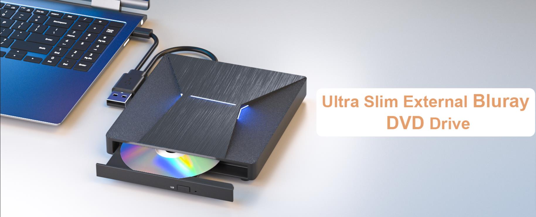 IHDAPP External Blu Ray Drive, USB 3.0 and Type-C External Blu-Ray CD DVD Drive, Blu-ray Reader 3D