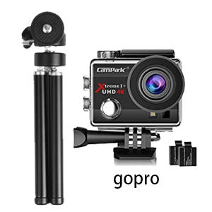 Tripod with stretch legs can withstand enough weight and fit gopro.