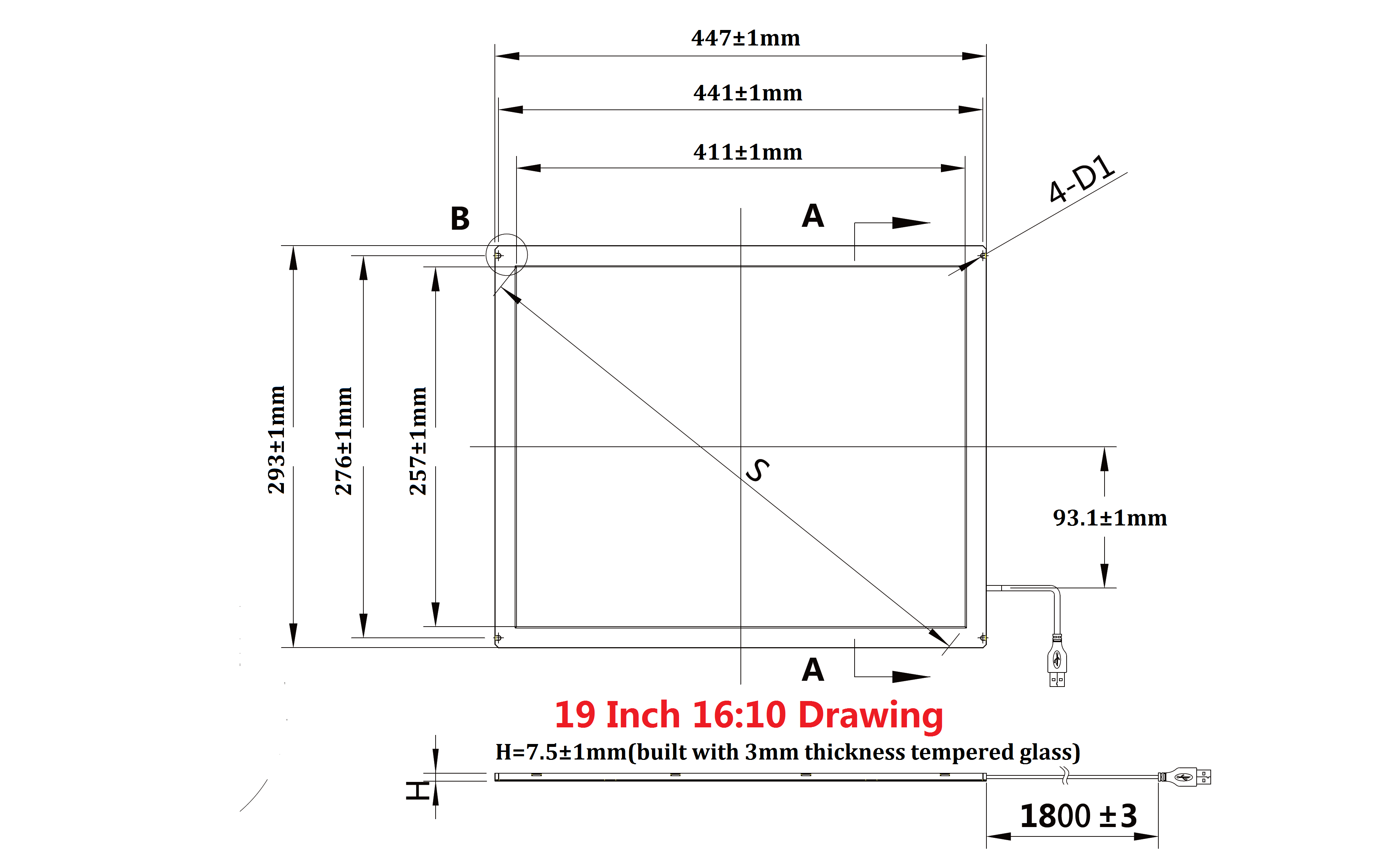 drawing for 19inch 16:10 IR touch screen