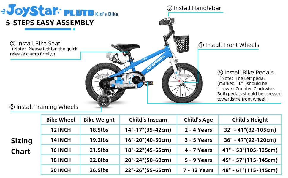 Easy Assembly Guide & Bike Size Chart