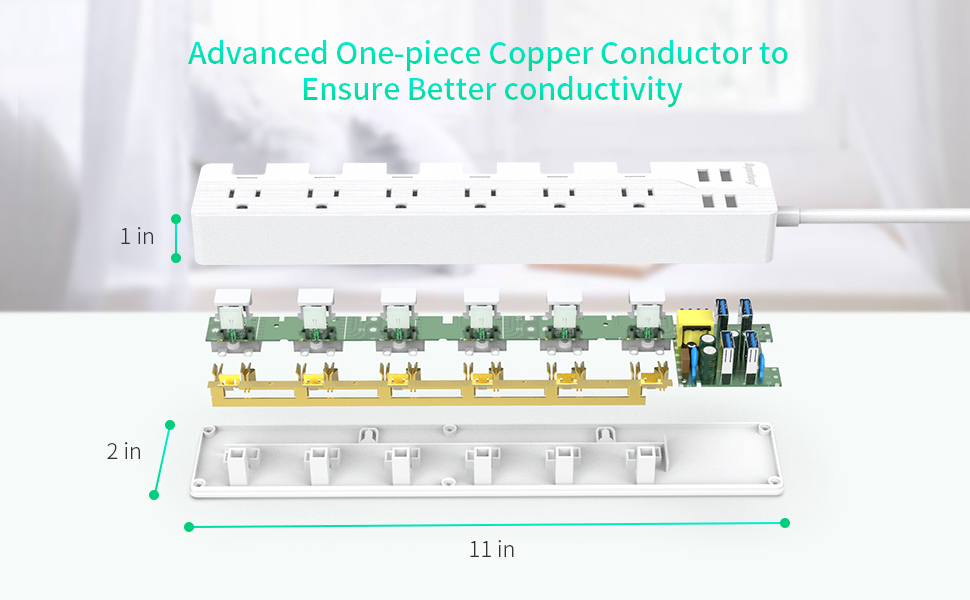 SUPERDANNY USB Surge Protector Power Strip with Individual Switches, Mountable 6.5ft Extension Cord Multiple Protection 6 Outlet 4 USB Port for iPhone iPad PC Home Office Travel Light White 2 1