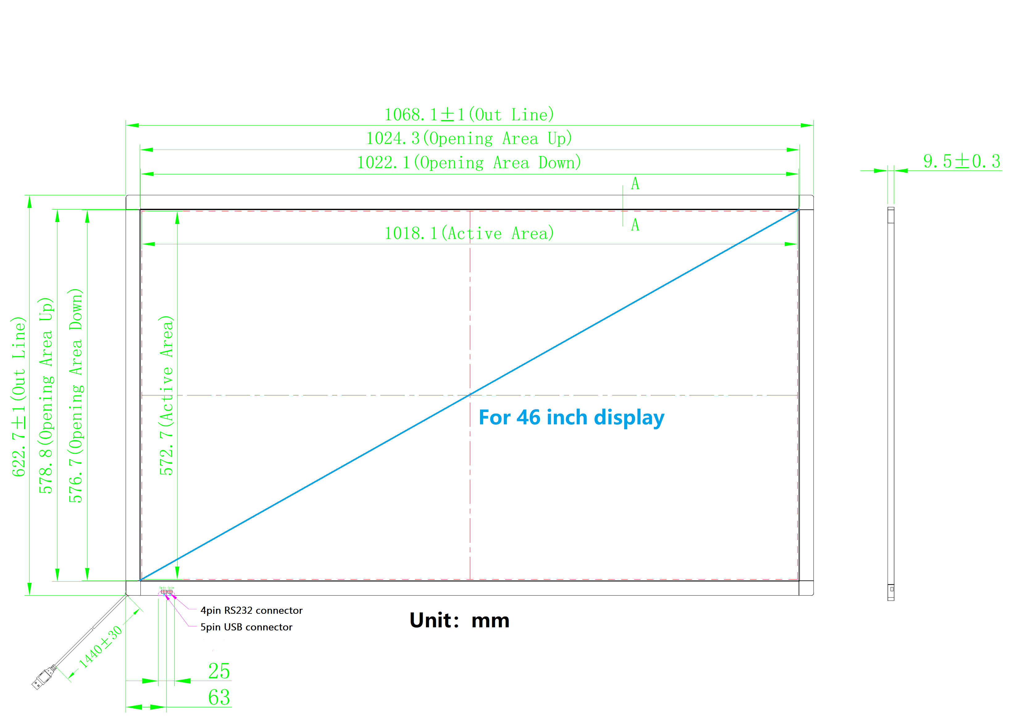 drawing for 46 inch IR touch frame