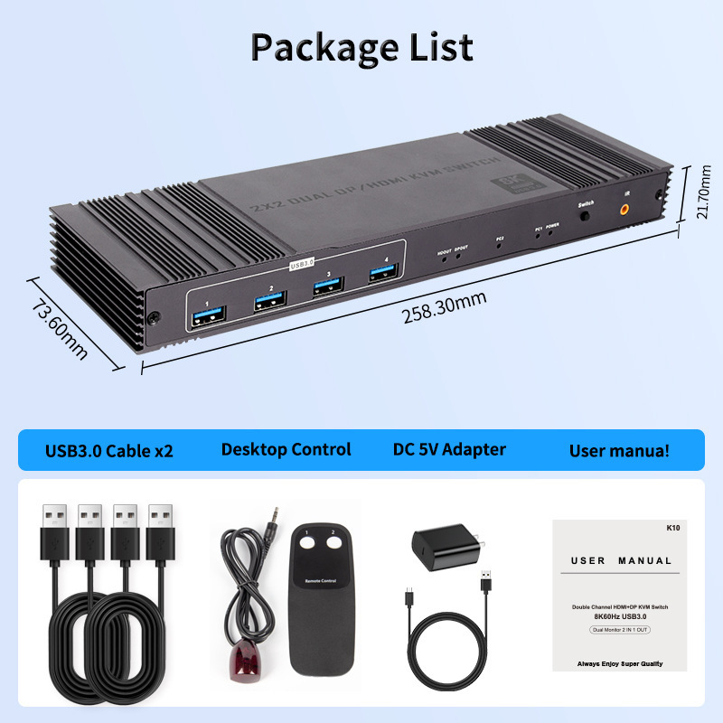 HDMI + DisplayPort KVM Switch 2 Monitors 2 Computers