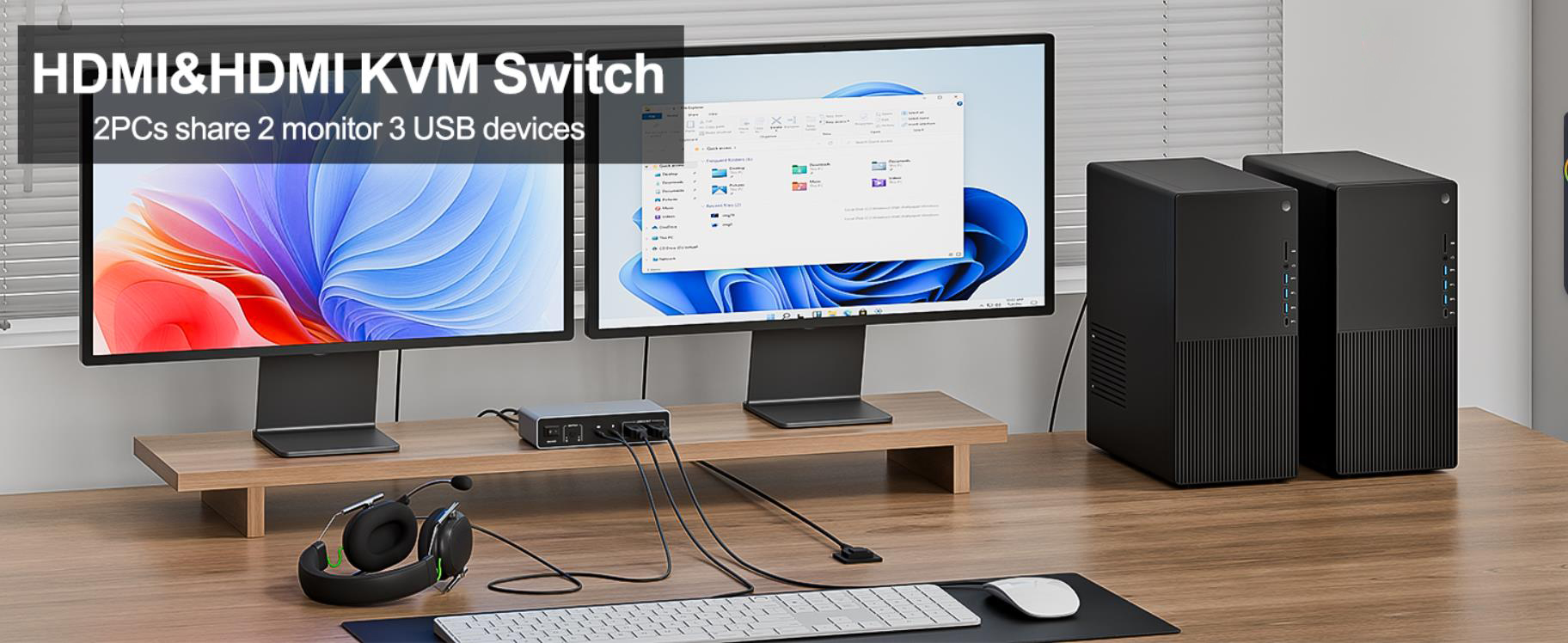 SMA HDMI KVM Switch 2 Monitors 2 Computers 4K@60Hz USB 3.0 KVM Switches Share Dual HDMI Monitors 3 U