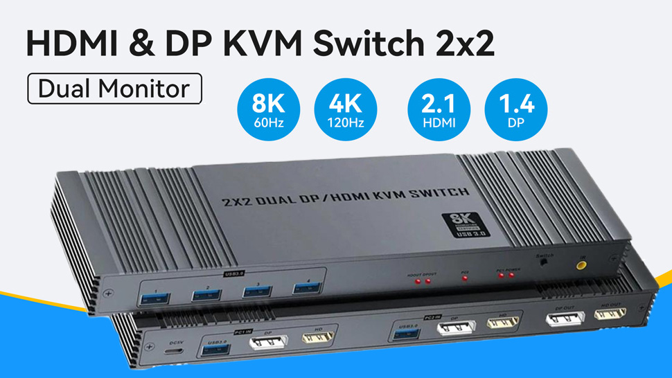 HDMI + DisplayPort KVM Switch 2 Monitors 2 Computers