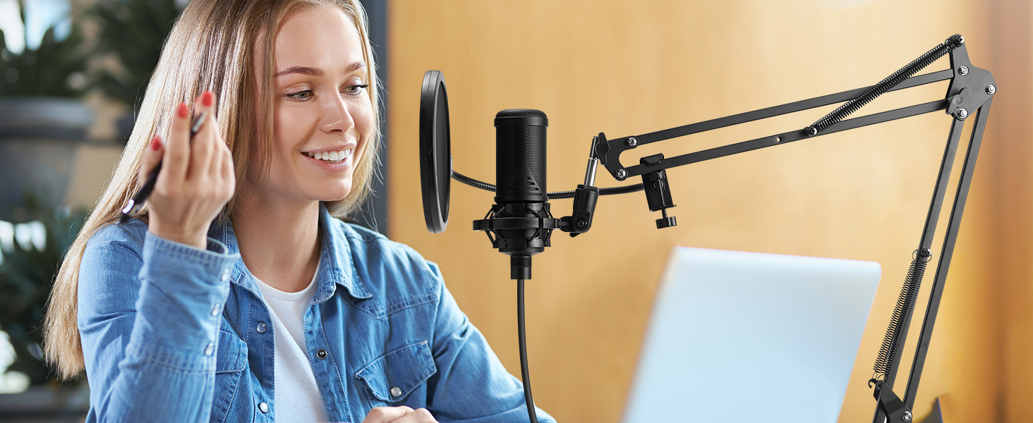 Adjust the stand for your need. The shock mount is compatible with AT2020 mic, AT2020USB+, etc.