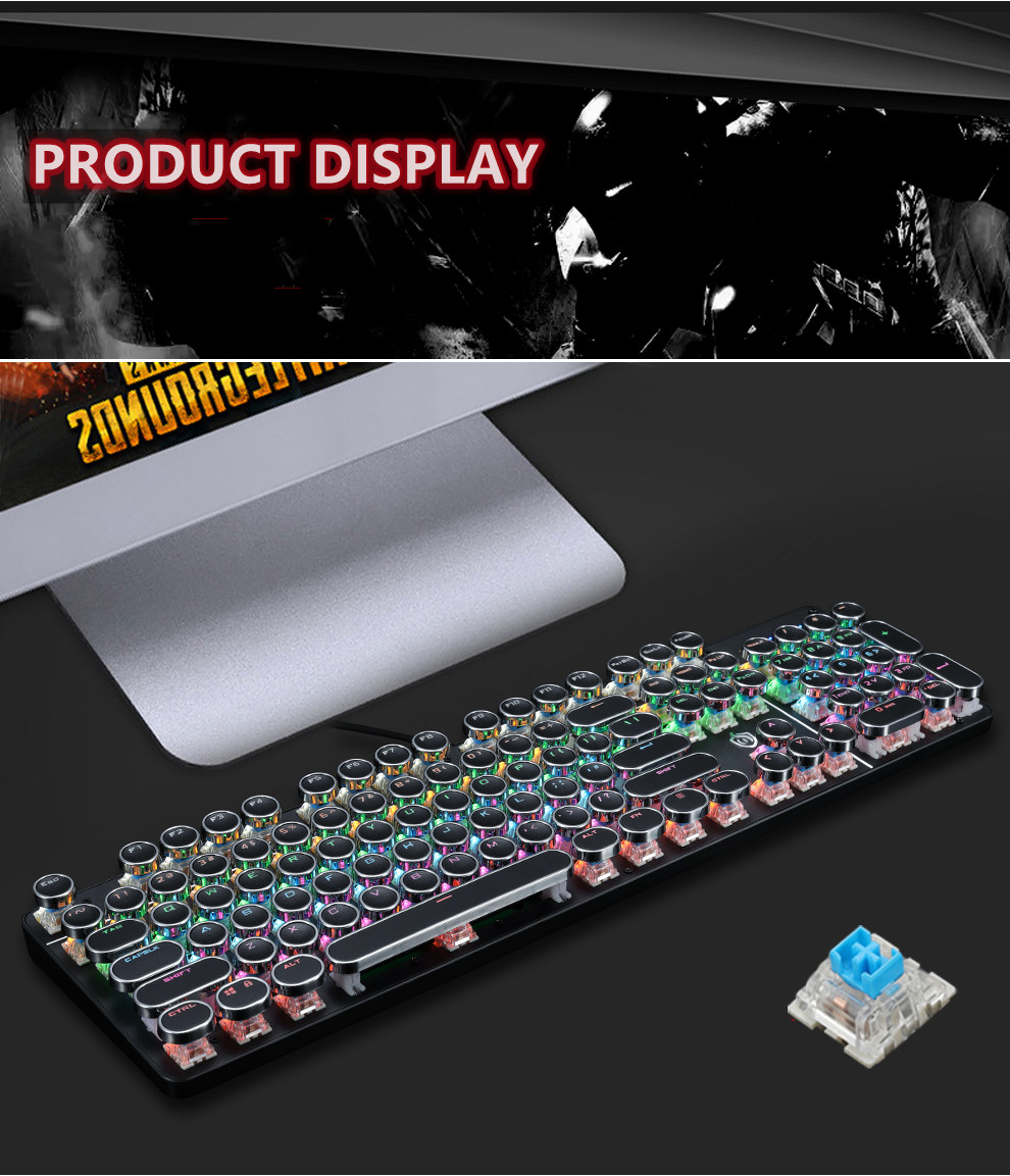 Mechanic Game Keyboard with Real RGB Backlight Foldable Wrist Rest 104 Key Blue Switch Retro Round K