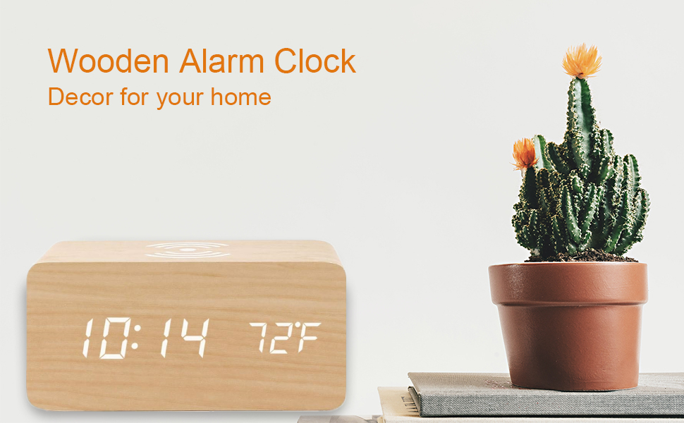 Digital Alarm Clock with Wooden Electronic LED Time Display
