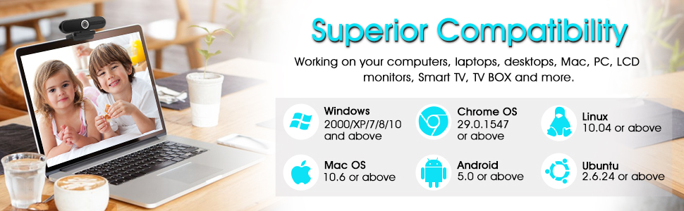Windows 2000/XP/7/8/10, Chrome OS 29.0.1547, Linux 10.04, Mac OS 10.6, Android 5.0, Ubuntu 2.6.24