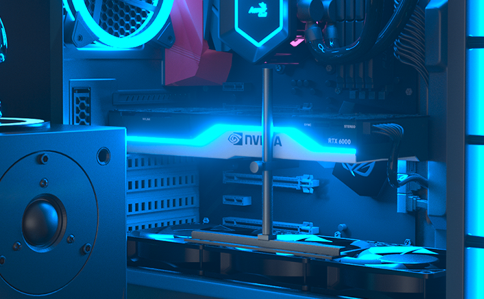 Aluminum Graphics Cards Support for Fan Mounting: The Graphics Card support bracket is installed on