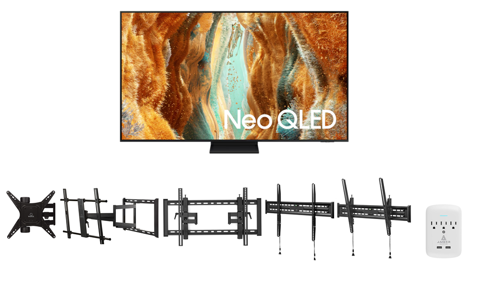 Samsung QN70FA Series TV with Walts Mount and Amber Protection 3-Outlet Surge Protector