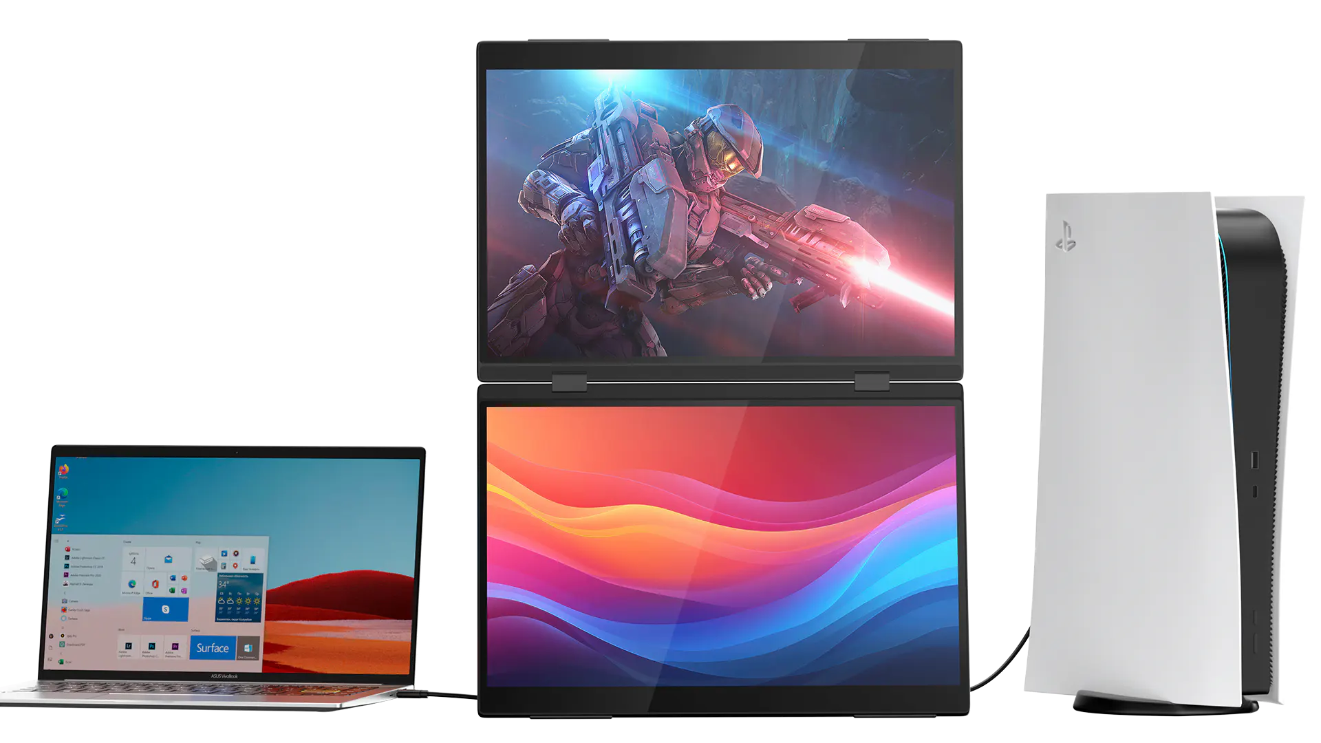 One Cable Connects Two Screen