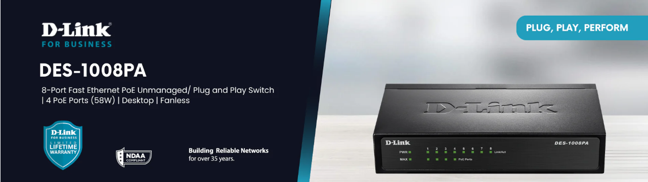D-Link 8-Port Fast Ethernet PoE Unmanaged/ Plug and Play Switch