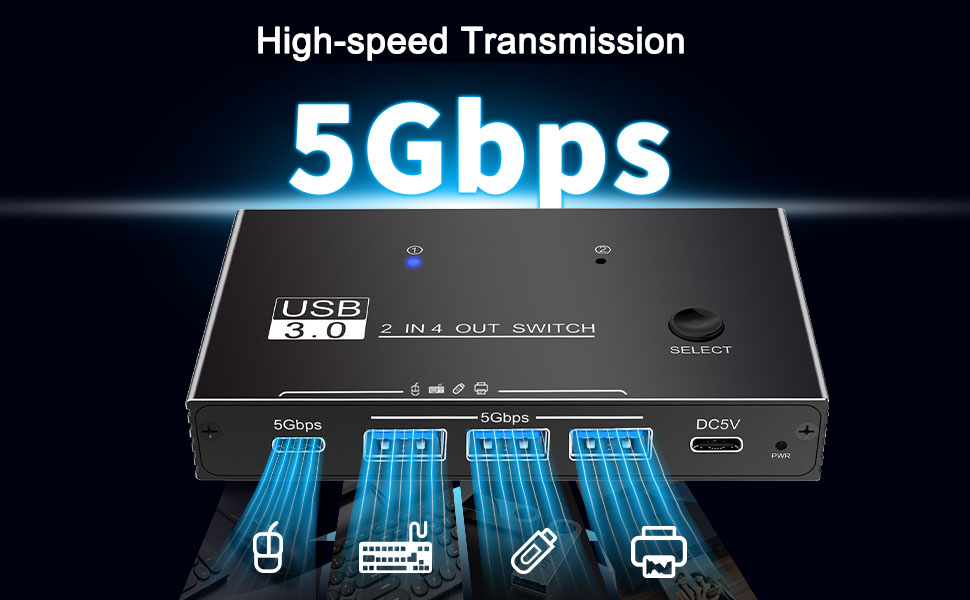 USB switch 2 computers; Connect 2 PCs to 4 port USB devices; No drivers needed. Plug and play withou
