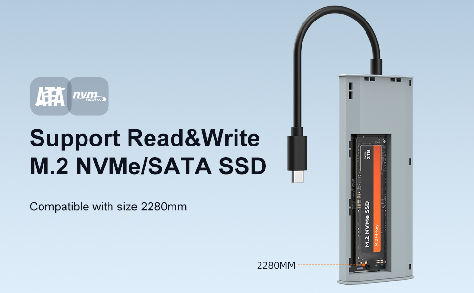 M.2 SATA NVMe SSD Enclosure with USB HUB