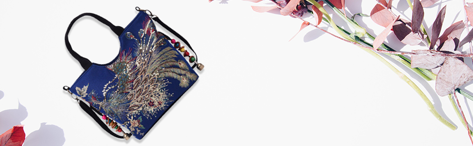Value Buy Blue Embroidered Phoenix Pattern Tote Bag