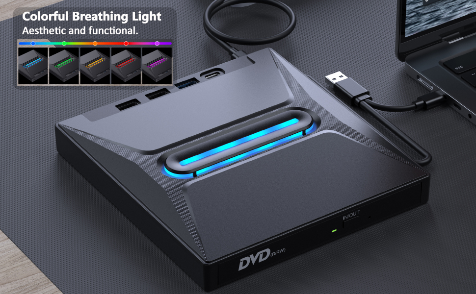 External CD/DVD Drive for Laptop & PC, DVD/CD Burner, Plug & Play, USB 3.0 & Type-C High Speed CD/DV
