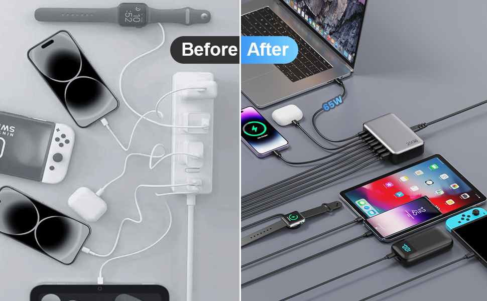 Widely compatible, goodbye messy desktop----8-port USB Charger Block for Fast Charging Multiple Devi