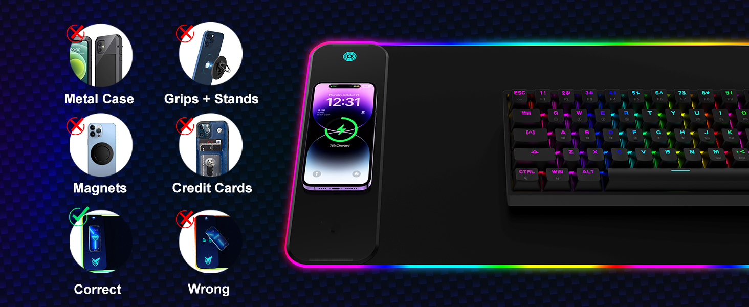 Wireless Charging RGB Gaming Mouse Pad 15W