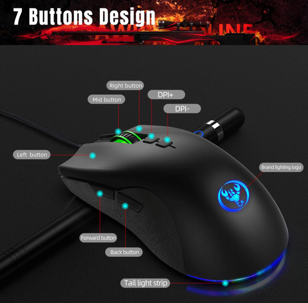AUTYUE Wired USB Gaming Mouse, PC Gaming Mice USB Computer Mouse with LED Backlits