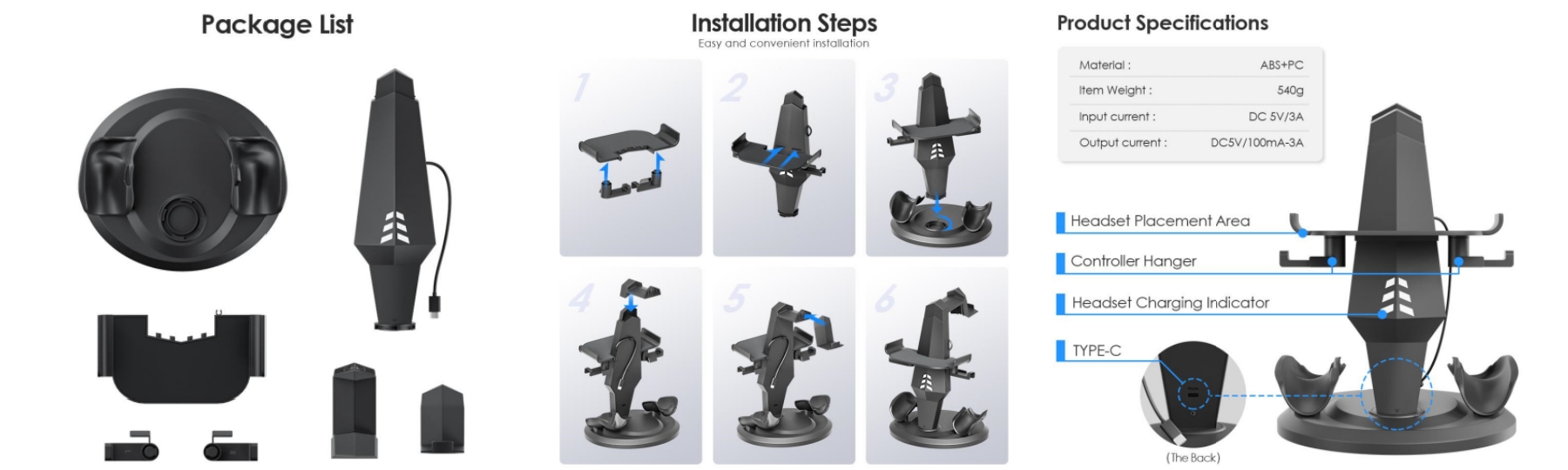 For Meta Quest 2 / 3 / 3S VR Charging Dock