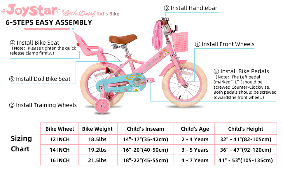 Easy Assembly Guide & Bike Size Chart