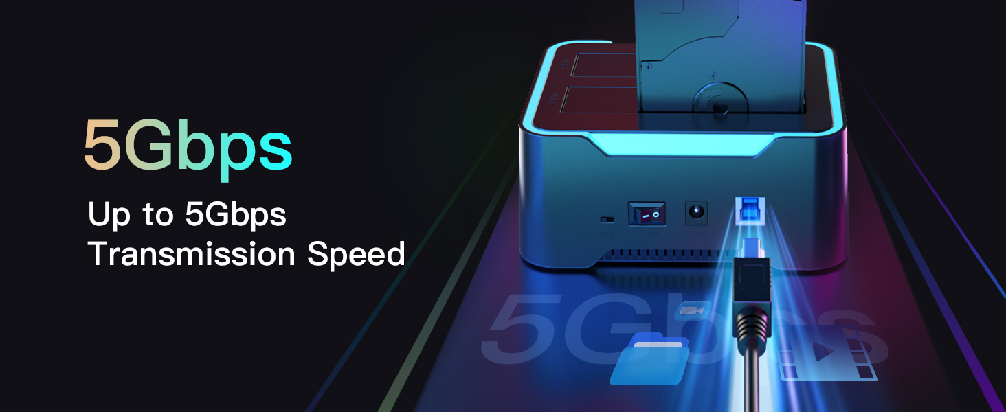 Smart RGB Lighting: The docking station features an RGB light strip and a red power indicator. The R