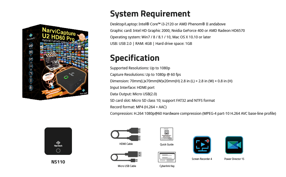 1080p60 Capture External Capture Card Hybrid Full HD Compact Design Live Streaming Game Recording