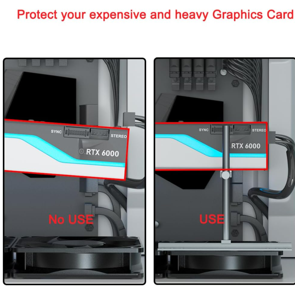Aluminum Graphics Cards Support for Fan Mounting: The Graphics Card support bracket is installed on