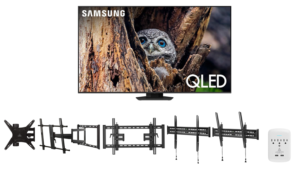 Samsung Q80DD Club Series TV with Walts Mount and Amber Protection 3-Outlet Surge Protector