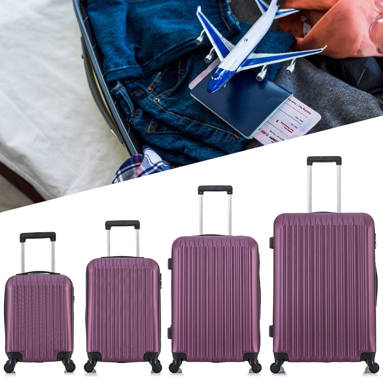 4 Piece Luggage Sets Hard Shell Lightweight ABS Luggage Suitcase