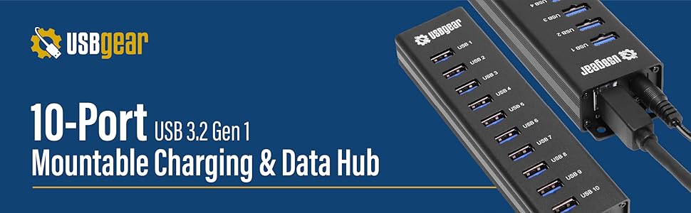 10 Port USB 3.2 Gen 1 Mountable Charging & Data Hub