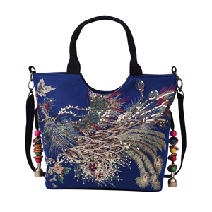 Value Buy Blue Embroidered Phoenix Pattern Tote Bag