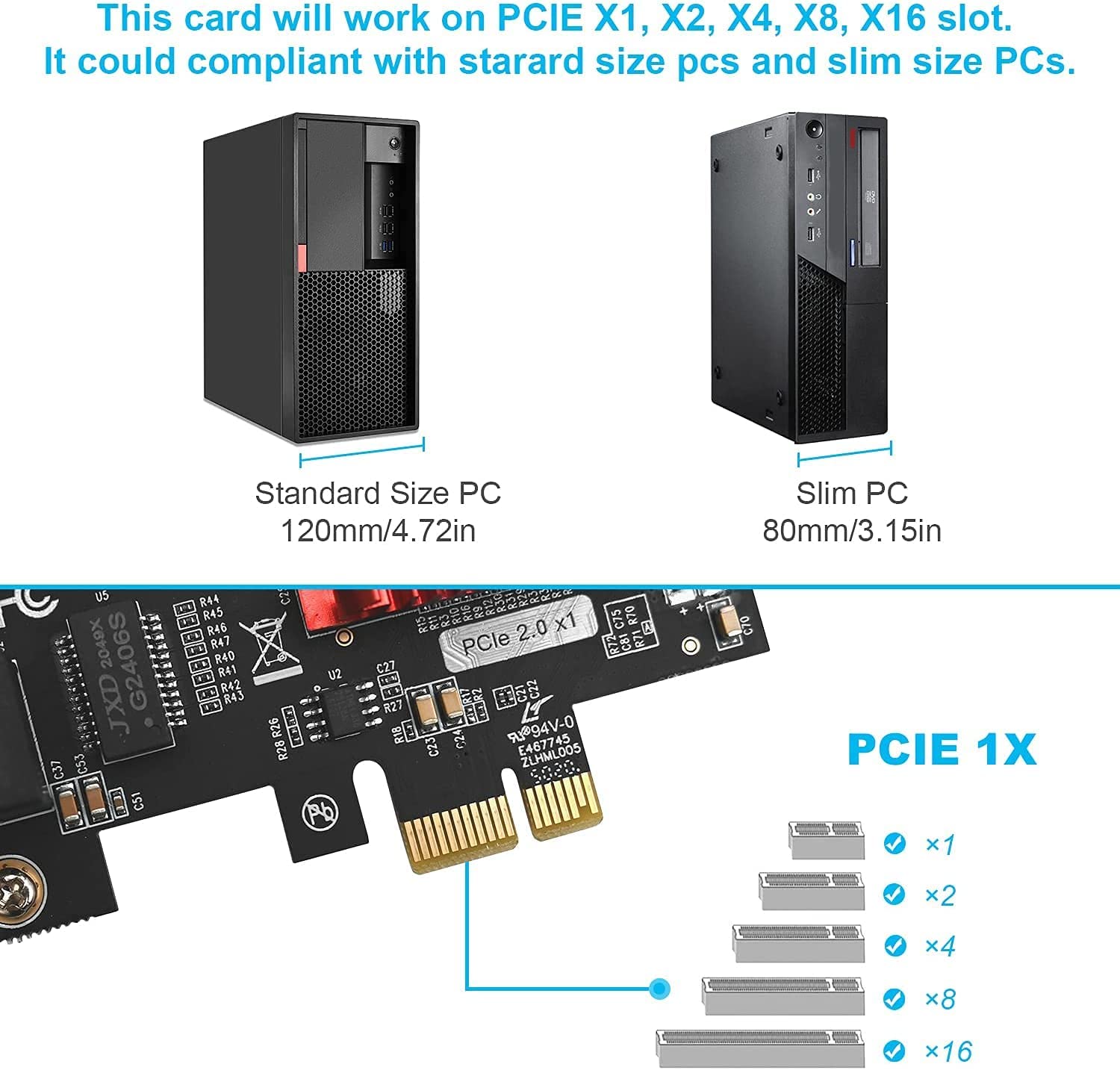 PCIe base specifiatication 2.0(2.5GT/S) or (5GT/s) Two 10/100/1000 Mbps compatible RJ45 Ethernet po